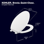 Kohler K-20110-0 Brevia Elongated Toilet Seat with Grip-Tight Bumpers, Quiet-Close Seat, Quick-Attach Hardware, White