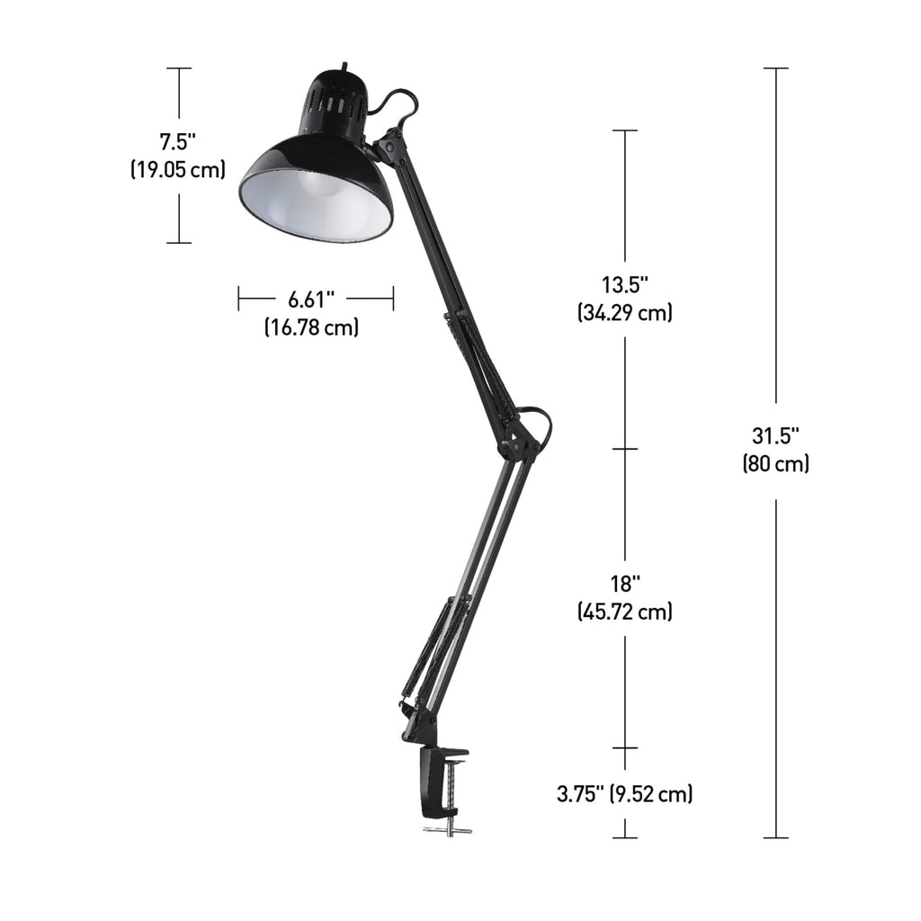 Globe Electric 12641 Architect 32" Swing-Arm Clamp-On Lamp, Black Architect, Finish, LED Bulb Included