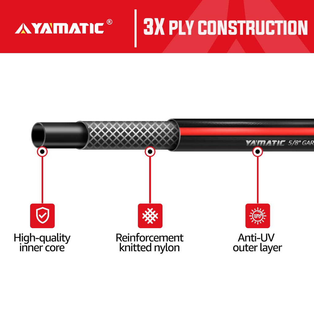 YAMATIC Female to Female Short Garden Hose 5/8 in x 5 ft, 2 in 1 Dual Use Heavy Duty Leader Hose with Solid Brass Connector