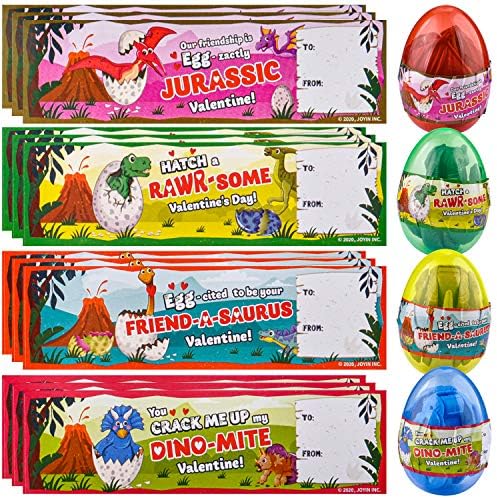 JOYIN 12 Pack Valentine’s Greeting Cards with Transforming Dinosaur Toys in Egg, Classroom Exchange Prize for Valentine Party Favor, Hatching Dinosaur Eggs, School Gift Exchange