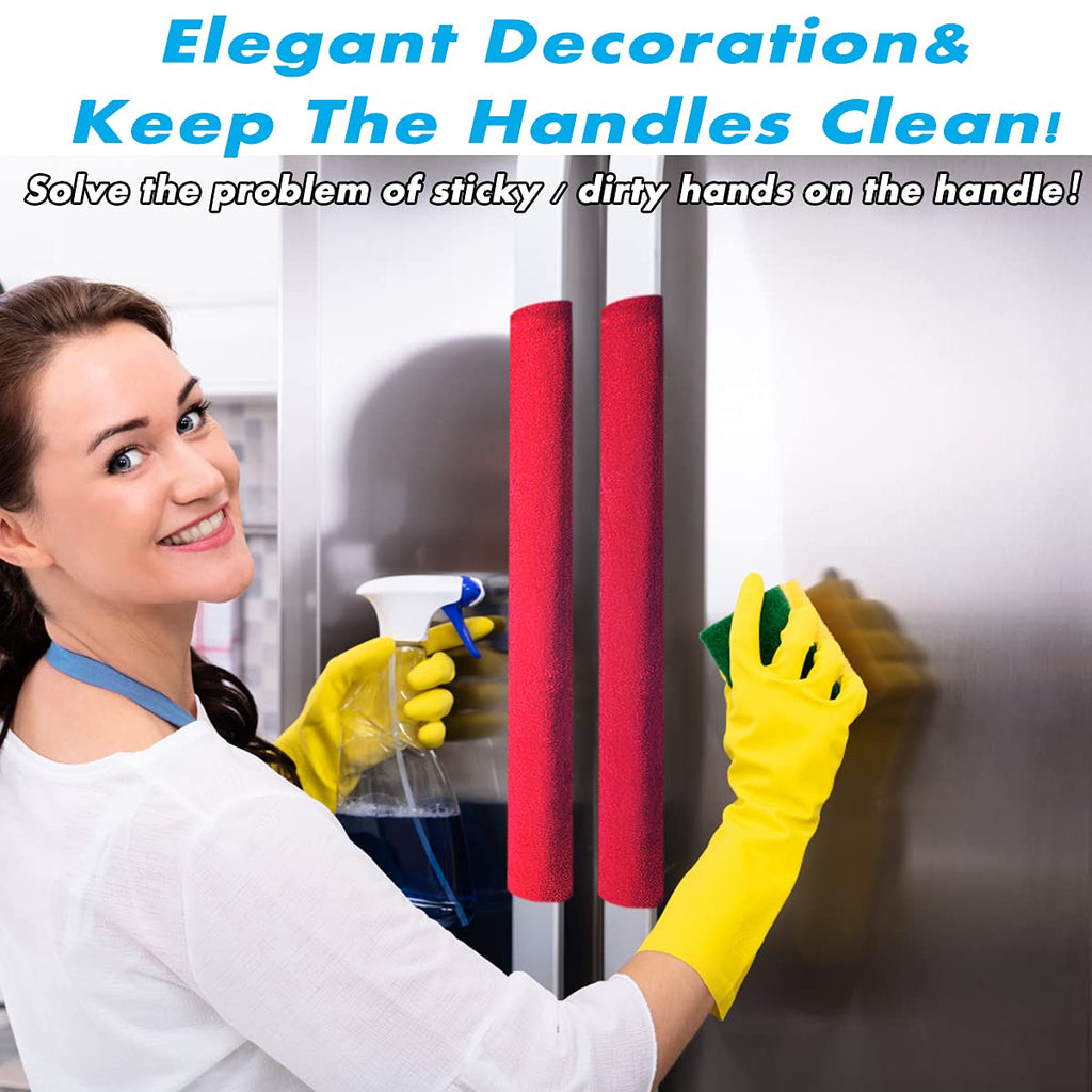 Volecy 5 PCS Refrigerator Door Handle Covers, Velvet Christmas Red Decors Keep Appliance Clean for Fridge Microwave Stove Bathroom Keep Off Stains Dust Fingerprint Prevent Spread (Red)