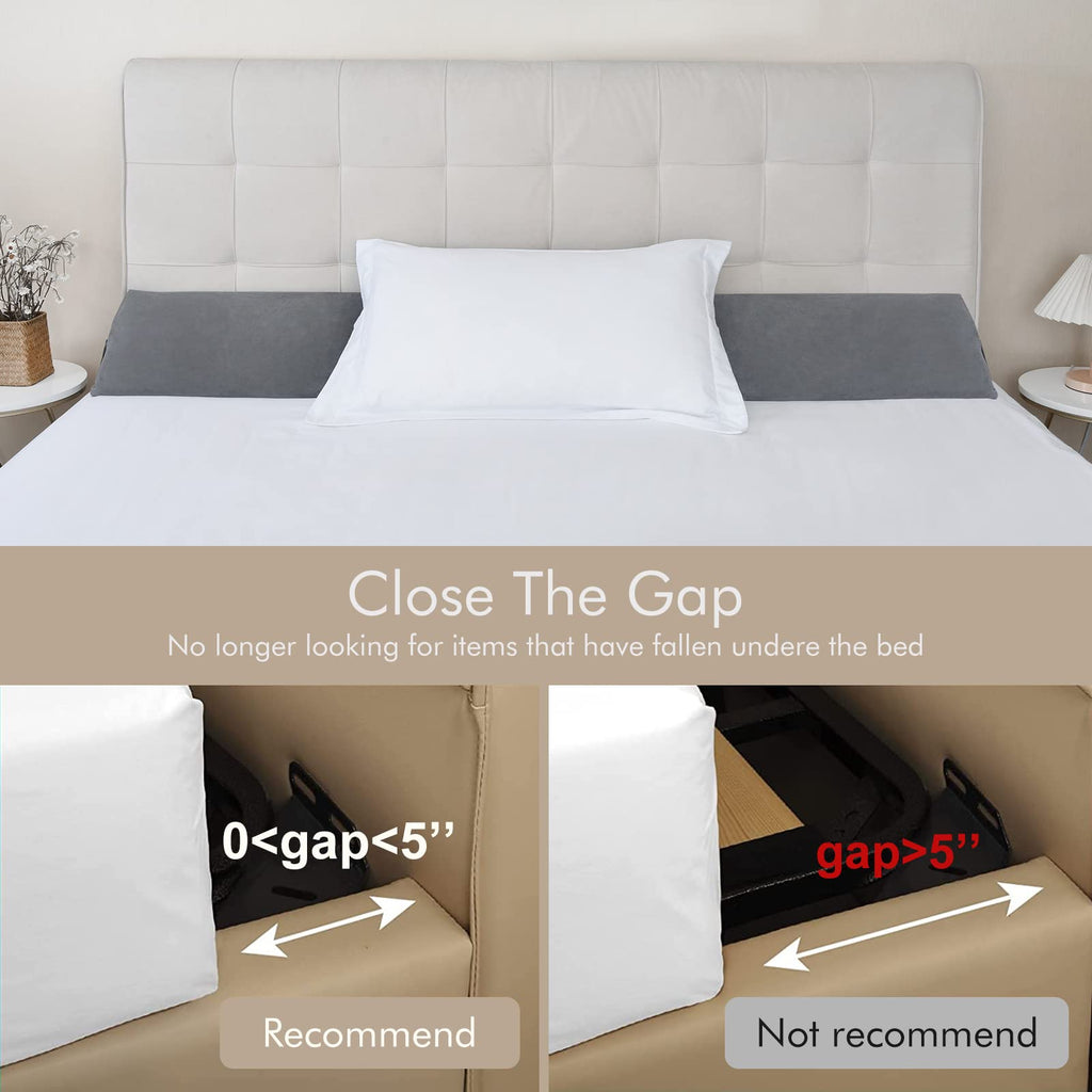 Vekkia Cal King Bed Wedge Pillow for Headboard Gap Filler(0-5"),High-Density Foam,Prevents Pillows & Items Loss,Ergonomic Design,Large Storage Pockets, Removable&Washable Cover,Gray,72''x10 x6