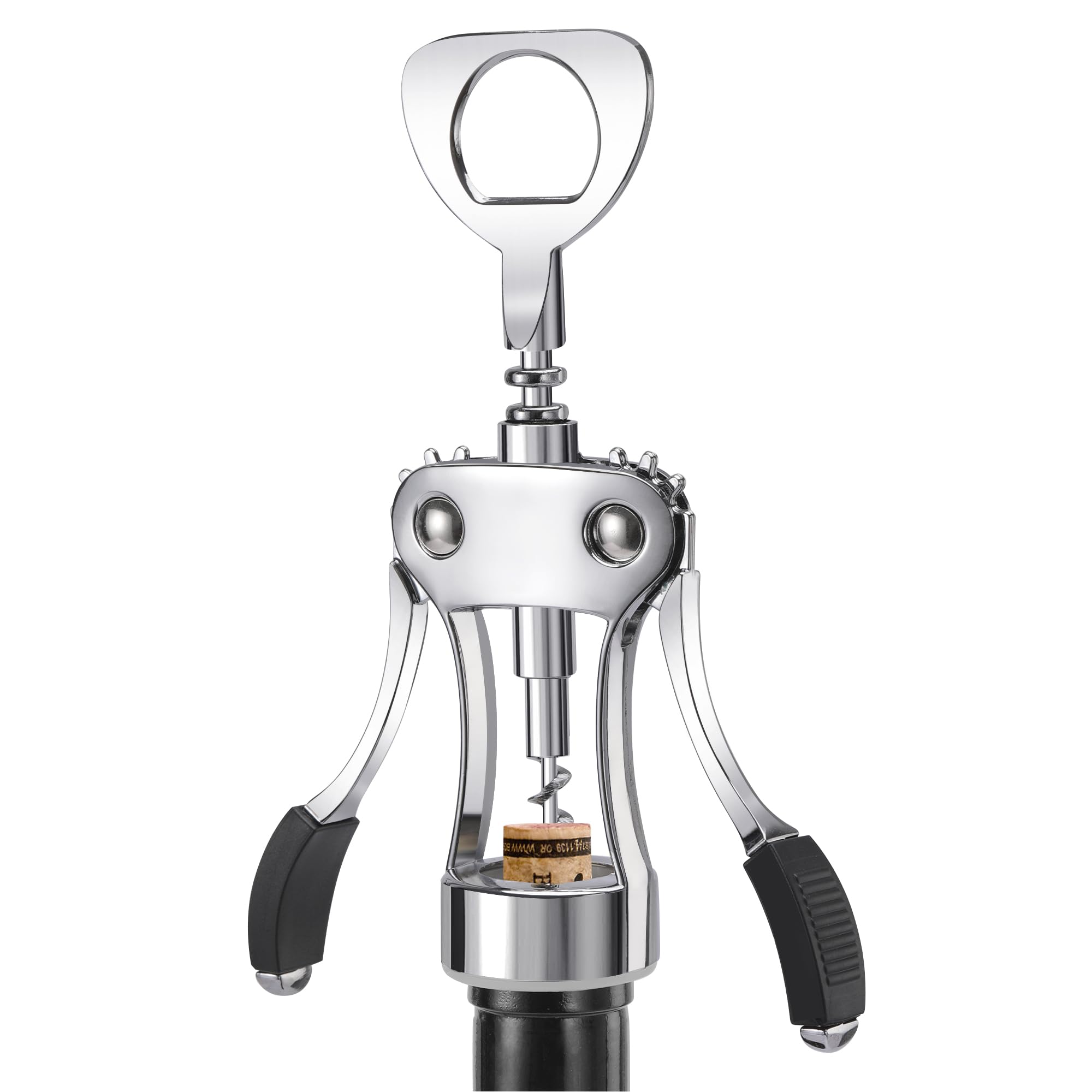 Wine Opener, Heavy-Duty Zinc Alloy Wing Corkscrew, Premium Beer Bottle Opener, Multifunctional Wine Accessories with Ergonomic Handle and Sharp Screw, for Kitchen, Bar, Restaurant (SILVER)