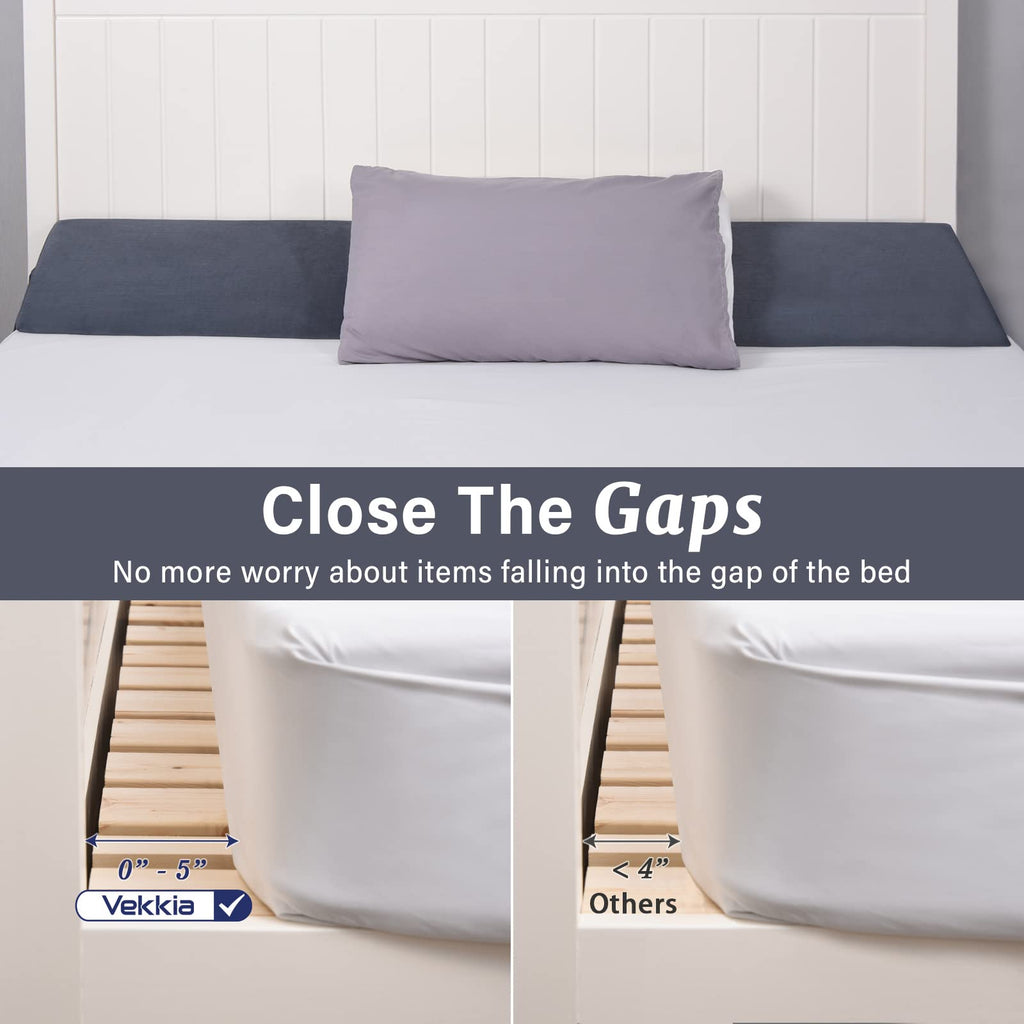 Vekkia Queen Bed Wedge Pillow/Headboard Pillow/Mattress Gap Filler,Bed Heaboard Gap Filler to Fill Gap (0-5.5") Between headboard and Mattress for Better Sleep(Grey 60"x10"x6")