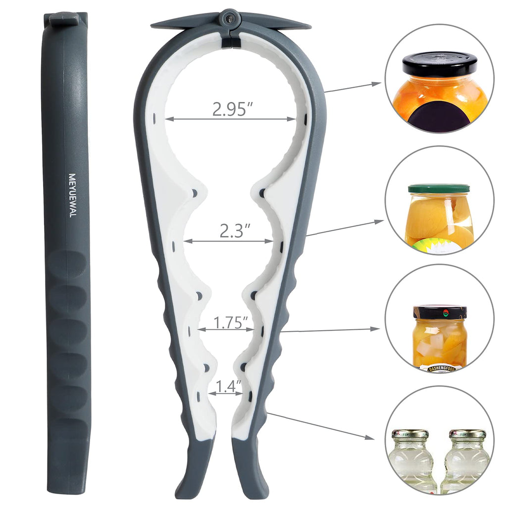 Jar Opener Bottle Opener for Weak Hands, 5 in 1 Multi Function Can Opener Bottle Opener Kit with Silicone Handle Easy to Use for Children, Elderly and Arthritis Sufferers (NEW White)