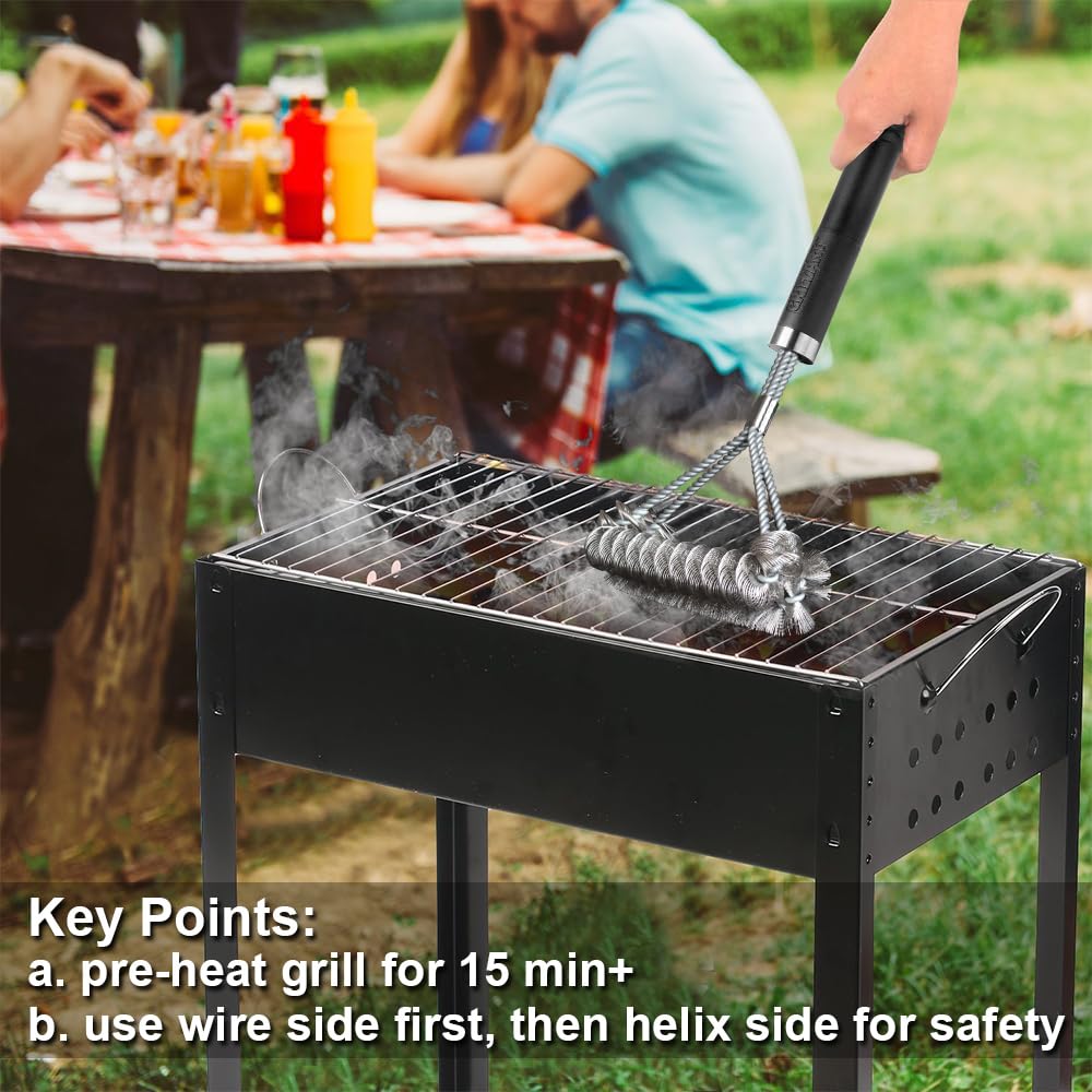 GRILLART Grill Brush [Wire + Helix] Combined BBQ Brush - Safe & Efficient Grill Cleaning Brush - 18" Grill Cleaner Brush Scrubber for Gas/Porcelain/Charbroil Grates – BBQ Accessories Gifts for Men/Dad