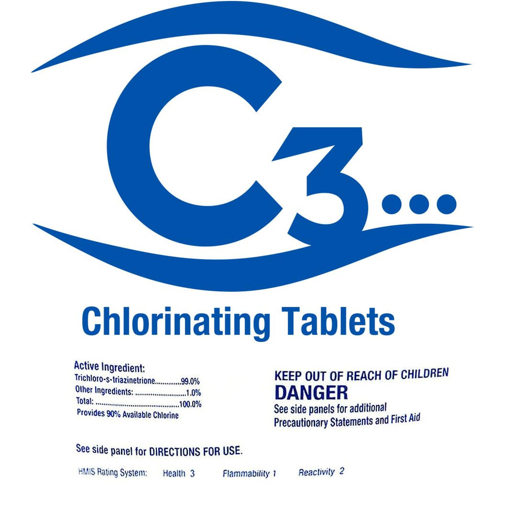 C3... 1" Stabilized Chlorine Tablets for Swimming Pool | Slow Dissolving Chlorinating Tabs for Above Ground or Inground Pools, & Spas/Hot Tubs | 5 lbs