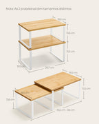Cabinet Organizer Shelf, Set of 2 Kitchen Counter Shelves, Kitchen Storage, Spice Rack, Stackable, Expandable, Metal and Engineered Wood, 11.7 Inches, Cloud White and Natural Beige UKCS02NW