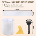 Wishtofly Clear Stair Treads Non Slip 30"x6", 15-Pack Anti Slip Stair Strips for Wooden Steps Indoor, Transparent Adhesive Pre-Cut Stair Step Grips, Safety for Elderly, Children and Dogs
