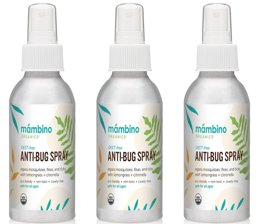 Anti-Bug Spray DEET-Free – Organic, 3-Pack All-Natural Bug Spray Made with Nourishing Essential Oils – Bug Repellent for Babies, Kids, Adults, Camping, & More by Mambino Organics, 4 Oz.