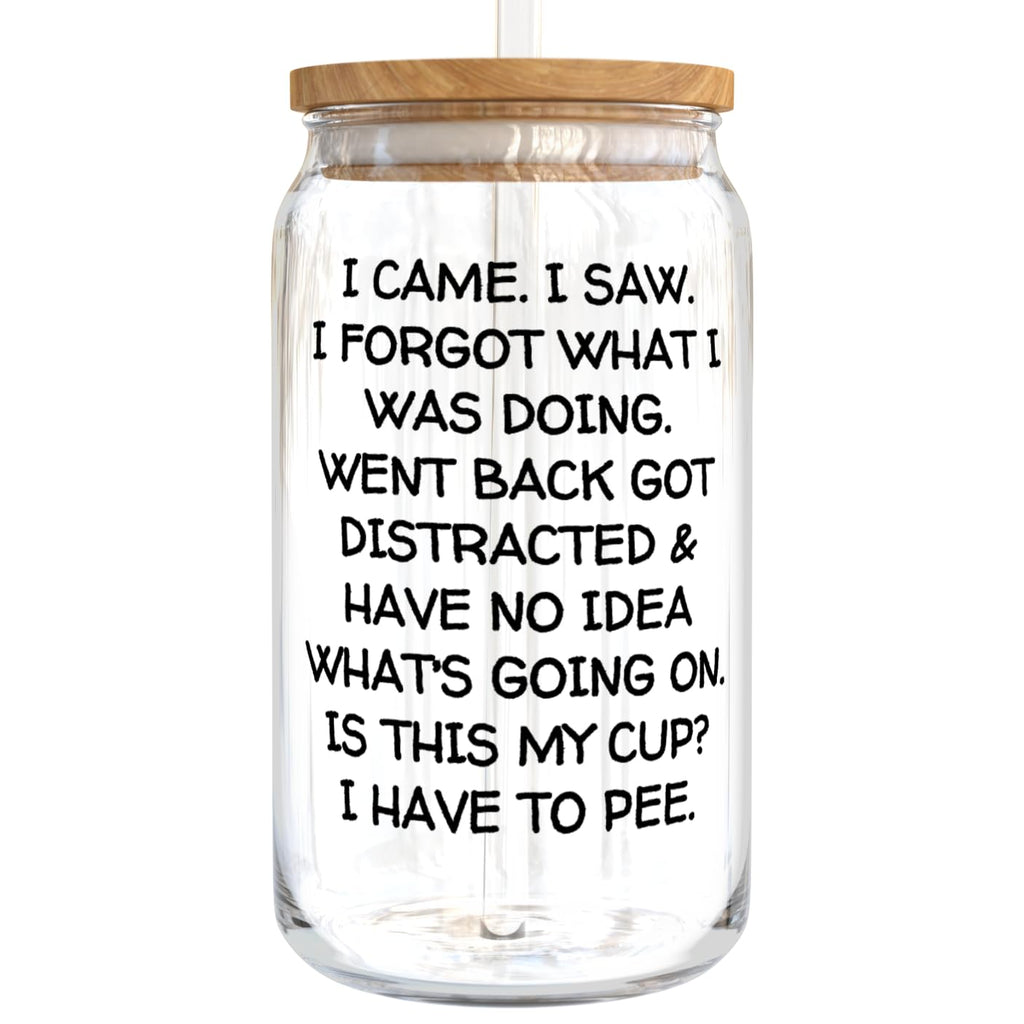KLUBI I Came I Saw I Forgot Cup 16oz Glass 60th Birthday Gifts for Women Birthday Gifts for Men Grandpa Gifts for Him Drinking Cups for Elderly Senior Citizen Tumbler I Came I Saw I Forgot Coffee Mug