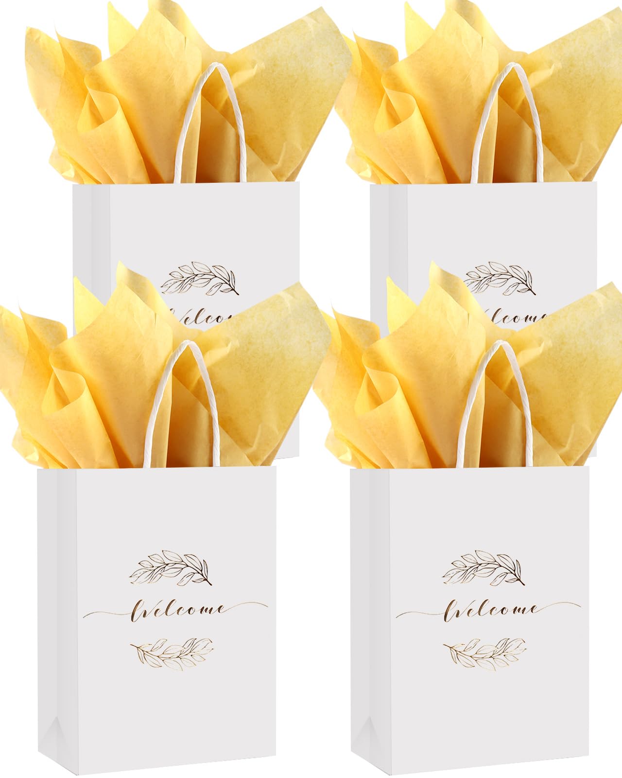 LWBDD 50 Pack Welcome Bags for Wedding Guests Bulk, Welcome Wedding Gift Bag with Handles & Tissue Paper for Birthday, Women Wedding Favor Bags, Bridal & Baby Shower-White