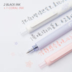 Gel Pens Cute Stationery 3 Pieces 0.5mm Fine Point, Quick Drying Pens for Journaling Aesthetic Office Supplies, 2 Black Ink and 1 Coral Ink