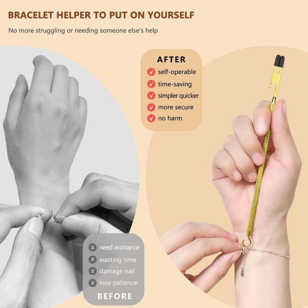 ChangWanna Bracelet Helper Tool Hook - Pretty Bracelet Helper to Put on Yourself, Easy Jewelry Wearing Tool Aid Assistance, Metal Bracelet Buddy Fastening Helper Fastener Necklace Clasp Helper Elderly