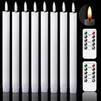 GenSwin Flameless Flickering Taper Candles with 2 Remote Controls and Timer, Real Wax 3D Wick Light Window Candles Battery Operated Pack of 8, Christmas Home Wedding Decor(White, 0.78 X 9.64 Inch)