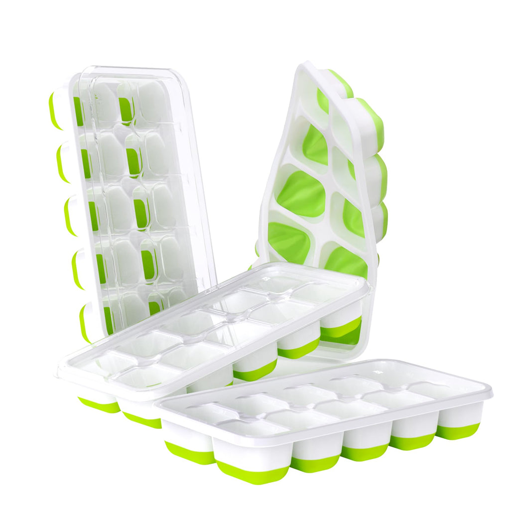 DOQAUS Ice Cube Tray with Lids - 4 Pack Stackable Silicone Ice Trays for Freezer, BPA & LFGB Safe, Easy Release for Kitchen, RV, Cocktail, Coffee, Soup & Food