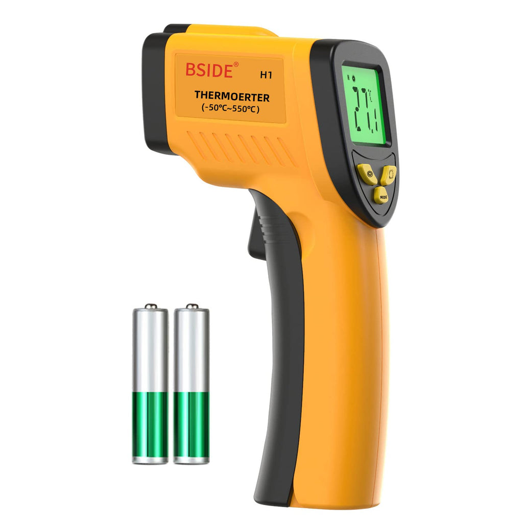 BSIDE Infrared Thermometer Non-Contact Digital Laser Temperature Gun Adjustable Emissivity -58℉-1022℉ (-50℃-550℃) for Cooking Grill Food Kitchen Automotive and Industrial