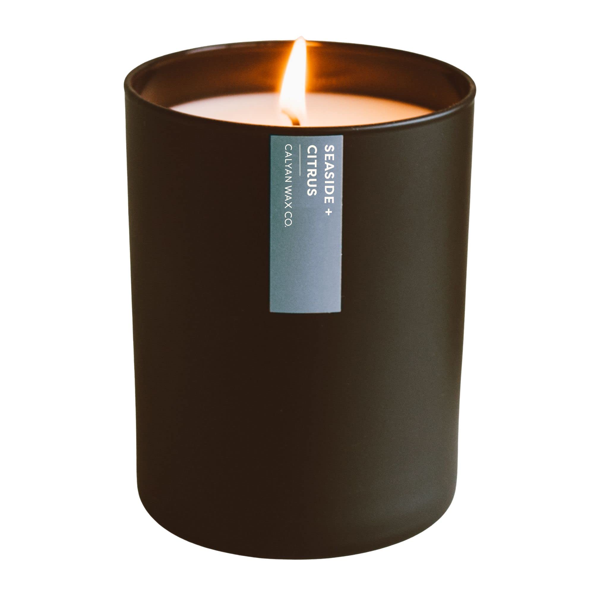Calyan Wax Soy Wax Candle, Seaside & Citrus Scented Candle | Premium Candle with Essential Oils | 10.2 Oz 50 Hour Burn | Soy Candle in Black Jar for Decor, Gift for Men & Women