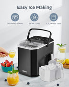 Silonn Ice Maker Countertop, Portable Ice Machine with Carry Handle, Self-Cleaning Ice Makers with Basket and Scoop, 9 Cubes in 6 Mins, 26 lbs per Day, Ideal for Home, Kitchen, Camping, RV