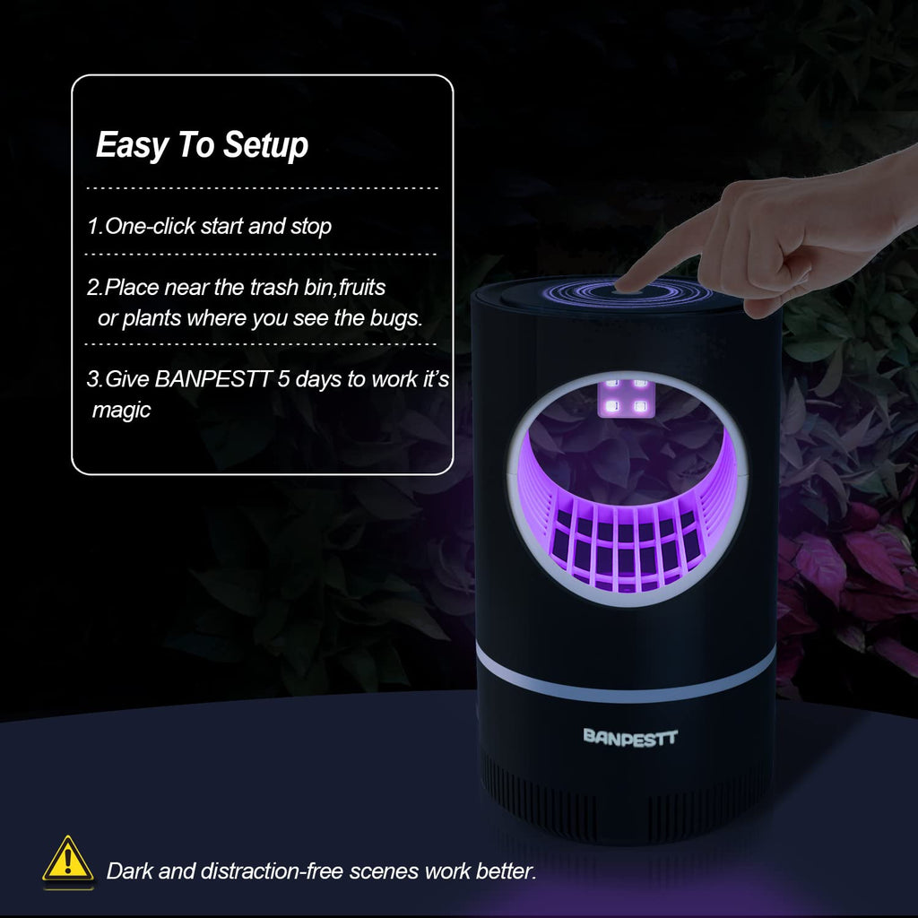 BANPESTT Fruit Fly Traps for Indoors - Bugs Trap Catcher & Killer for Mosquito, Gnat, Moth - Catch Flying Insect with Attractive Lighting,Suction & Sticky Glue Board(Black)
