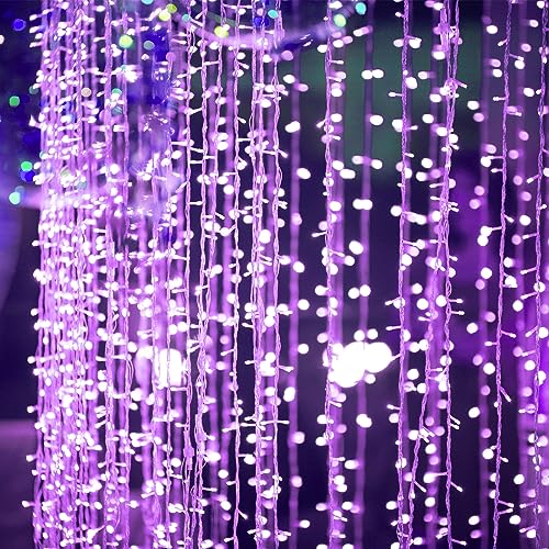 Twinkle Star 600 LED Window Fairy Curtain String Lights, 8 Modes Fairy Lights for Halloween Christmas Bedroom Wedding Party Home Garden Outdoor Indoor Wall Decorations, Purple