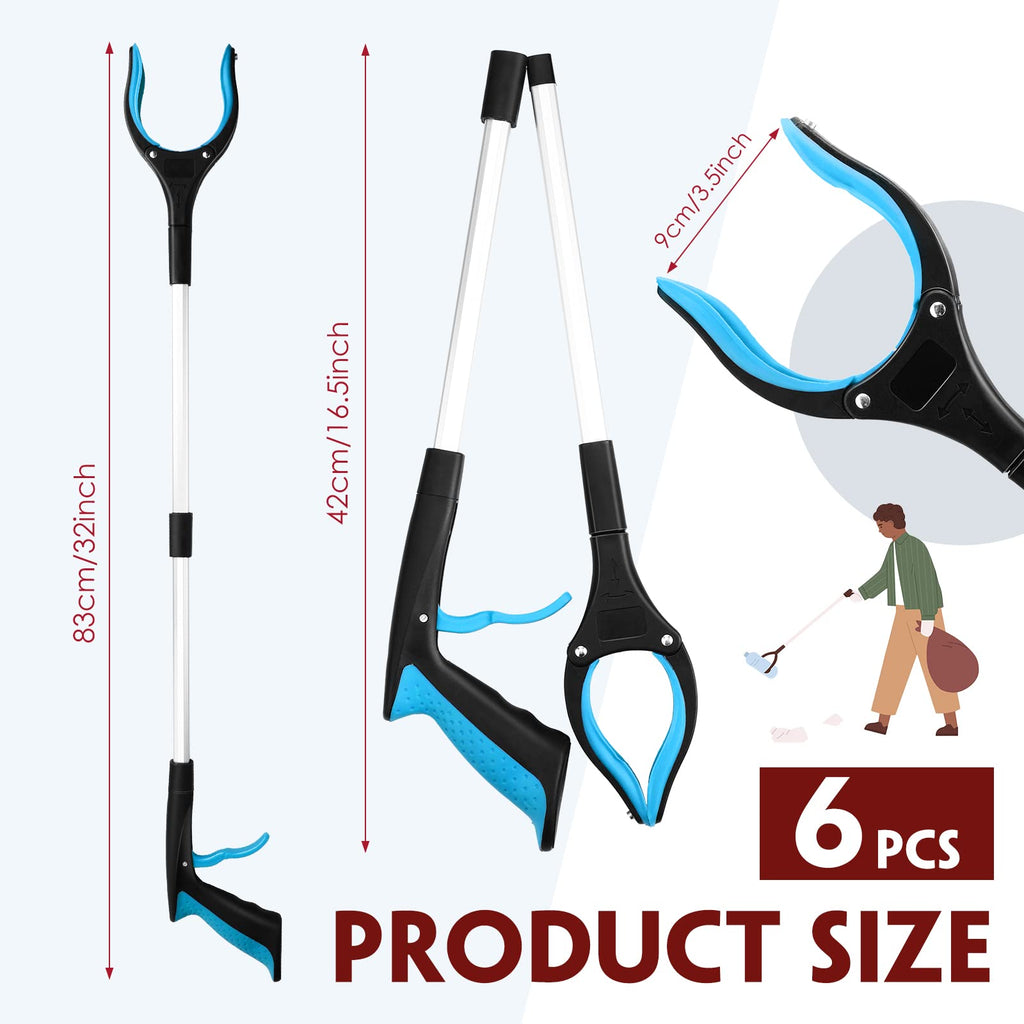 6 Pack Grabber Reacher Tool for Elderly, 32" Foldable Pick up Stick Grabber Long Handy Mobility Aids Lightweight Reaching Tool for Trash Claw Pick up Stick Arm Extension Litter Picker, 5 Color