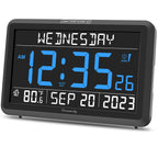 DreamSky Digital Clock with Date and Day of Week for Seniors - Colorful Large Calendar Day Clock for Elderly Dementia Bedroom Bedside, 6 Loud Alarms, Adjustable Backlight, Battery Backup, Auto DST