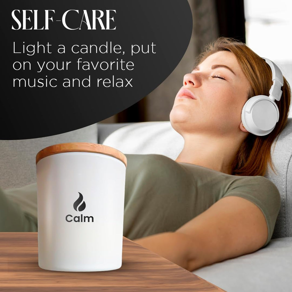 Natur IX Calming Scented Candles for Home | Lavender, Basil & Jasmine Candle | Natural Non Toxic Soy Candles with Essential Oils | 50 H Long Burning | Aromatherapy Candle Jar with Lid - 8.3oz
