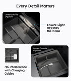 Wigoo Center Console Organizer for Tesla Model Y Juniper (Only Premium & Performance 2025 2026) and All Model 3 Highland Accessories [Double-Layer Storage, Smooth Sliding] 4PCS Gray
