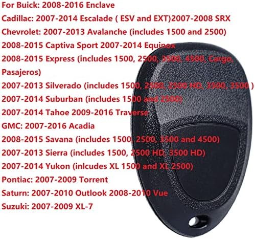 Remote Key Fob Replacement Fits for Chevy Silverado Avalanche Equinox Express Traverse Captiva GMC Sierra 1500 2500 Acadia Savana Yukon Buick Enclave Cadillac Escalade Pontiac Torrent Saturn Outlook