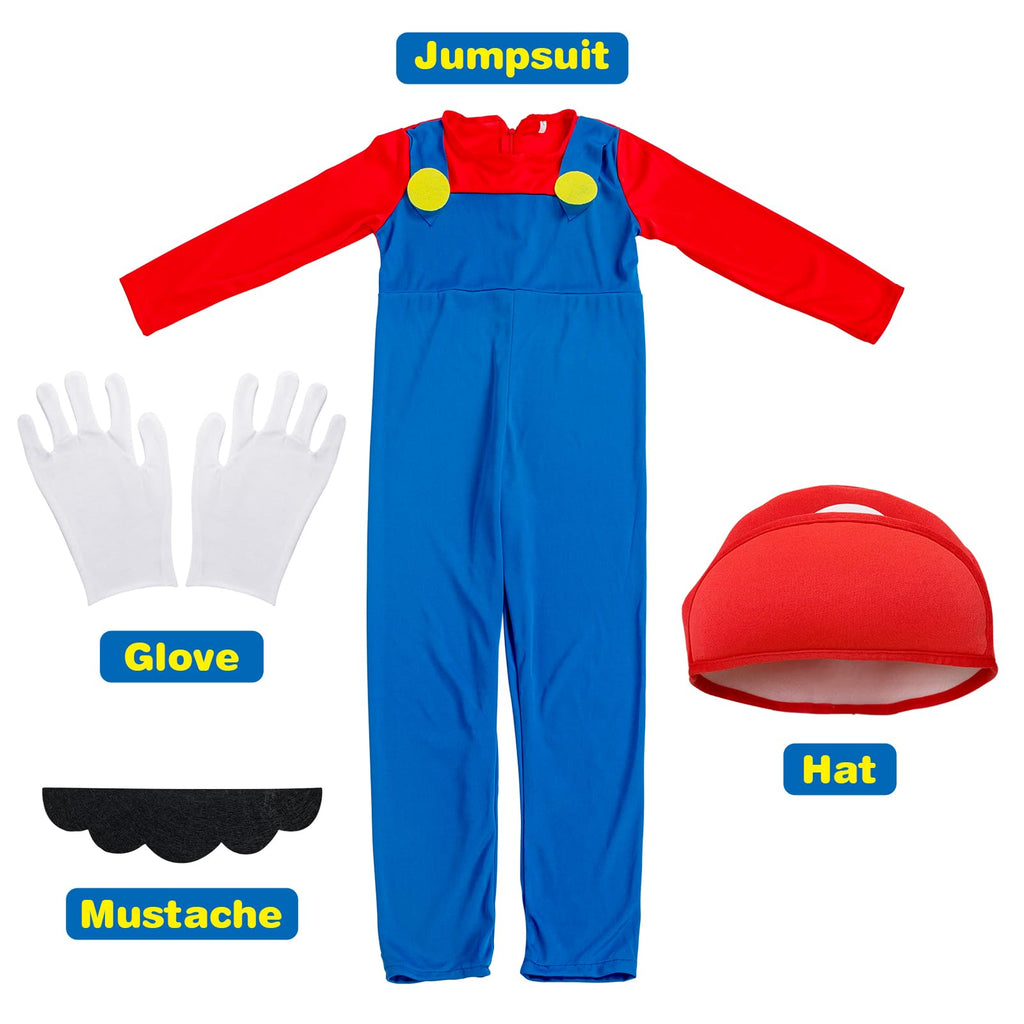 Sea Suntime Little Boys Costume Halloween Costume Cosplay Plumber Jeans Jumpsuit Hat Moustache Gloves