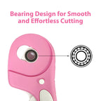 Headley Tools Rotary Cutter 60mm Upgraded with Bearing Design for Smoother and deeper cutting, Ergonomic Handle Rolling Cutter with Safety Lock for Fabric, Fabric, Leather, Crafting, Sewing, Pink