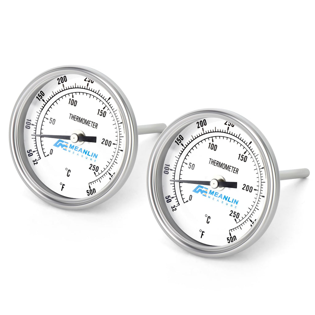 MEANLIN MEASURE 2Pcs 1/2" NPT Bimetal Thermometer for hot Water, boilers, and Pipes，3" Dial, 4" Stainless Steel Stem，Temperature Range 50-500°F/10-250°C, Accuracy 2%,Lower Mount