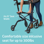 Medline Aluminum European Style Foldable Rollator with Backrest, 300 lbs. Capacity, Navy — For Foot & Leg Injuries & Post-Surgery, 1 Ct.