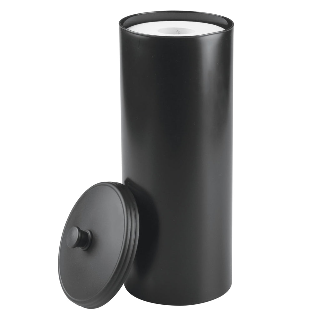 iDesign Freestanding Bathroom Toilet Paper Storage Holder with Lid for 3 Extra Rolls, Matte Black