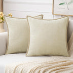 MIULEE Pack of 2 Couch Throw Pillow Covers 18x18 Inch Cream White Farmhouse Decorative Pillow Covers with Stitched Edge Soft Chenille Solid Dyed Christmas Pillow Covers for Sofa Bed Living Room