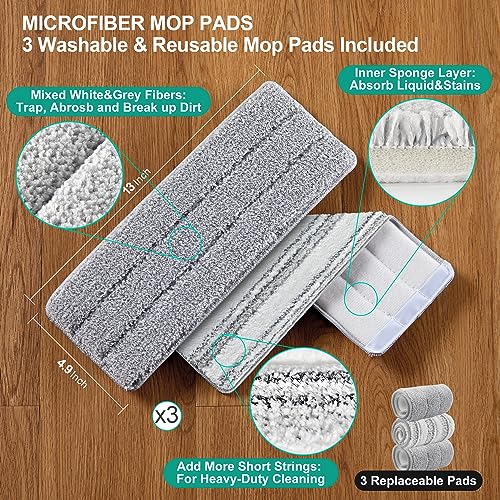 JOYMOOP Mop and Bucket with Wringer Set, White Flat Squeeze Set for Floor Cleaning, Wet Dry Walls, Wall Cleaner Long Handle, Hardwood Mop-3 Microfiber Cloths