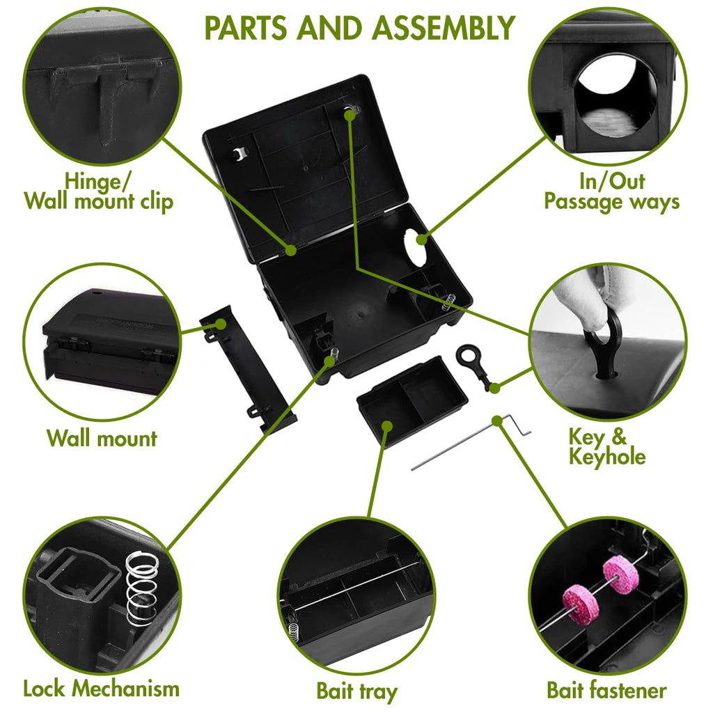 Large Rat Bait Stations 2 Pack Effective Mouse Bait Station for Home Garden and Outdoors. This Rodent Bait Station Keeps Children and Pets Safe (Bait is not Included)