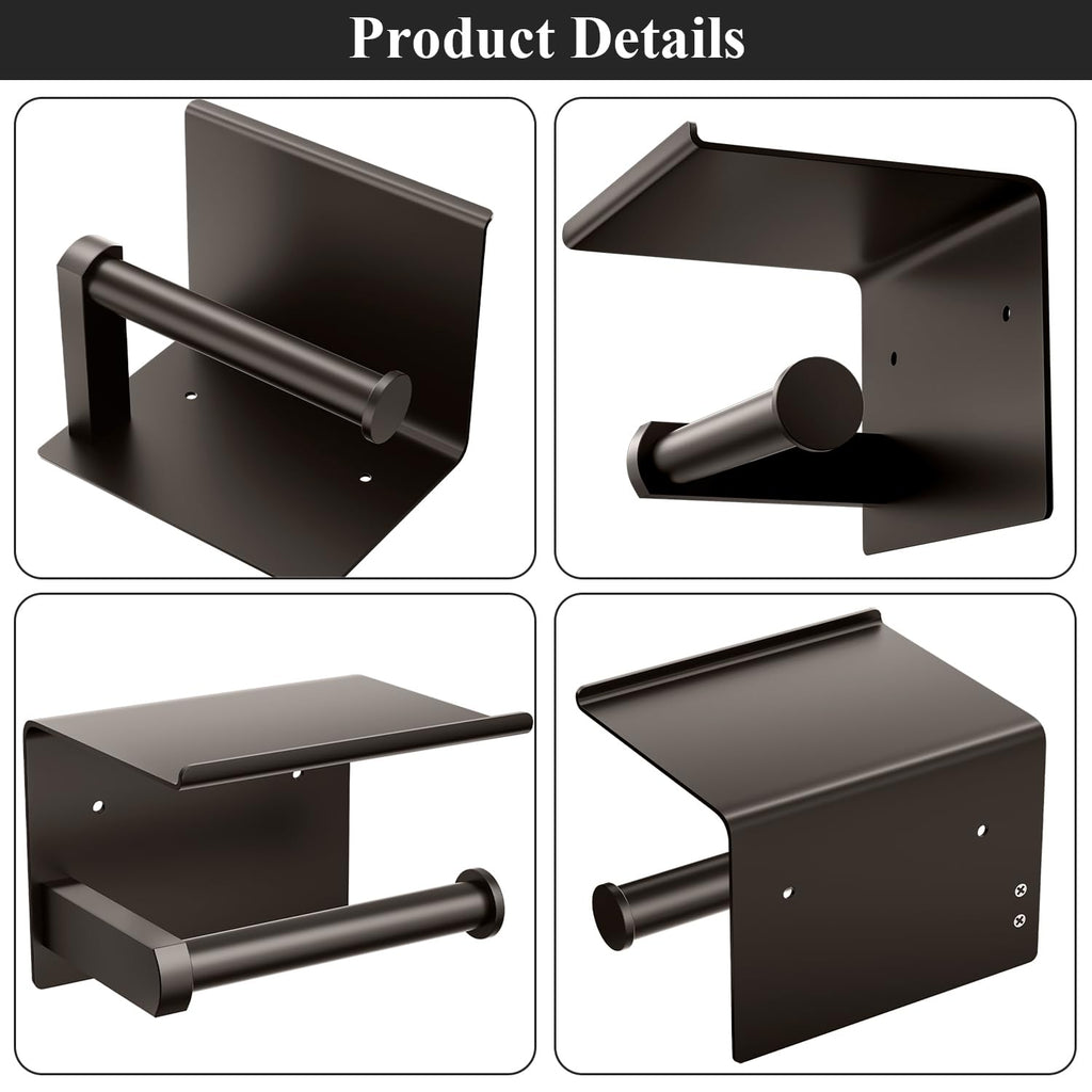 Tindbea Toilet Paper Holder with Phone Shelf, Adhesive or Screw Wall Mount Toilet Tissue Roll Holder, Rustproof & Multifunctional Stainless Steel Bathroom Storage Dispenser (Bronze)