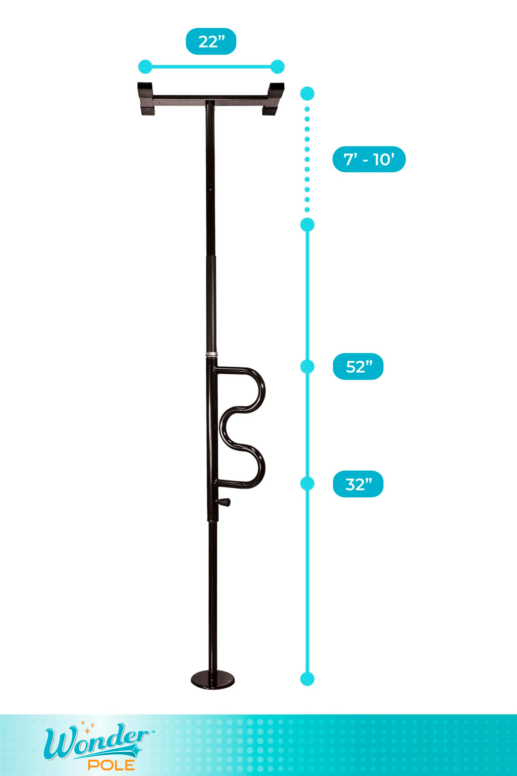 Stander Wonder Pole, Security Pole and Curve Grab Bar, Tension Mounted Floor to Ceiling Transfer Pole for Seniors, Elderly Adults, Bathroom Safety Assist and Stability Rail, Black
