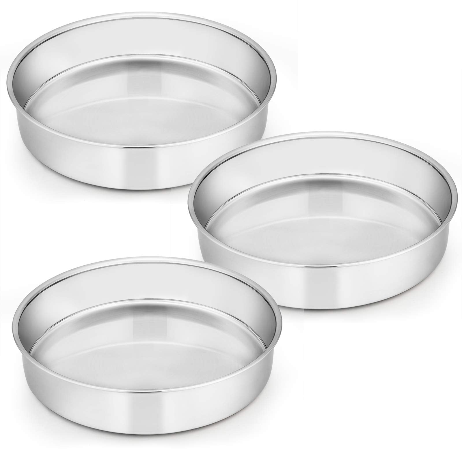 E-far 9½ Inch Cake Pan Set of 3, Stainless Steel Round Cake Baking Pans, Non-Toxic & Healthy, Mirror Finish & Dishwasher Safe