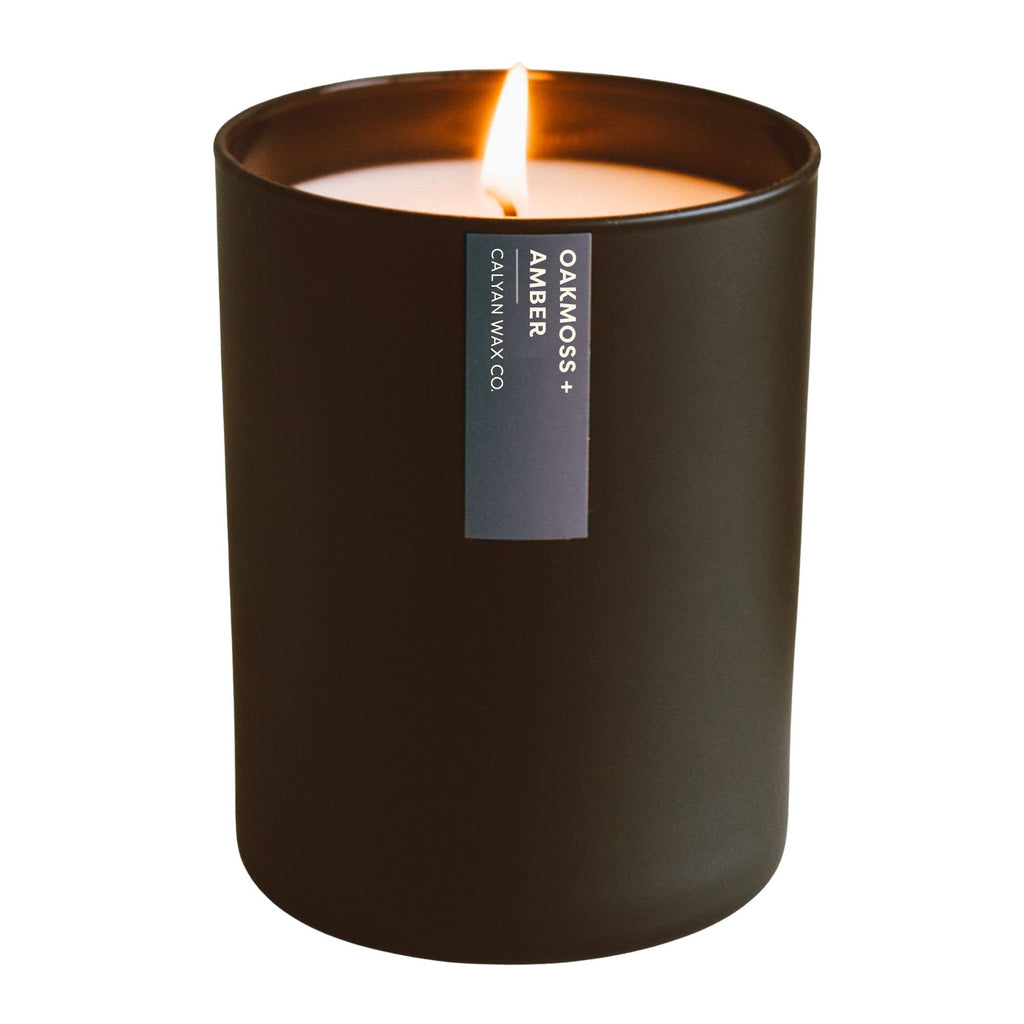 Calyan Wax Soy Wax Candle, Oakmoss & Amber Scented Candle for The Home | Premium Candle with Essential Oils | 10.2 oz 50 Hour Burn | Soy Candle in Black Jar, Gift for Men