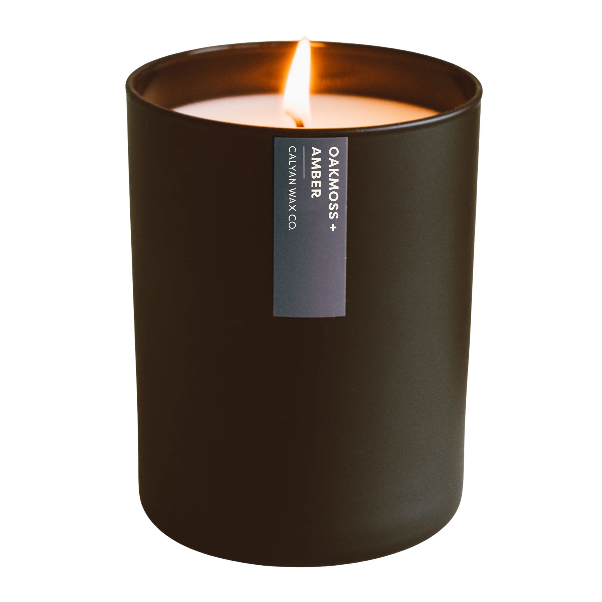 Calyan Wax Soy Wax Candle, Oakmoss & Amber Scented Candle for The Home | Premium Candle with Essential Oils | 10.2 oz 50 Hour Burn | Soy Candle in Black Jar, Gift for Men