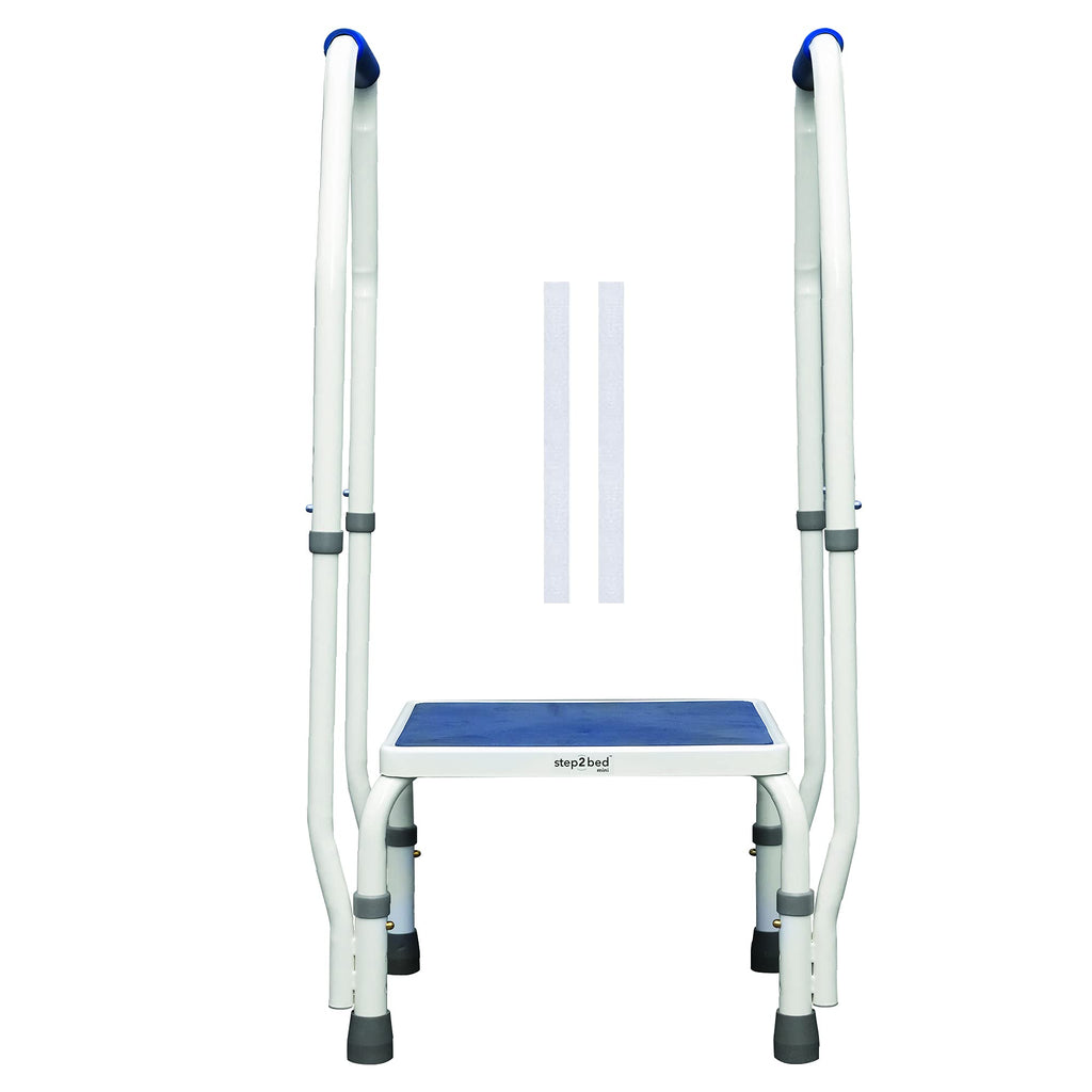 step2bed Mini Step Stool with Handle for Elderly - Adjustable Height Bed Safety Rail for Seniors with Handicap Grab Bars - Stainless Steel Portable Step Stool for Bed (300 LBS Capacity)