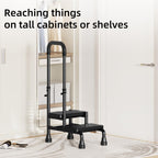 2 Step Stool with Handle for Seniors - Adjustable Handrail &Non-Skid Platform, Heavy Duty 2 Step Stool for Adults, Elderly, Foot Stool for Bedside, Kitchen, Car, Bathtub,Holds up to 440lbs