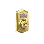 Schlage Camelot Electronic Keypad Deadbolt Lock, Keyless Front Door Entry, Mechanical Key Backup Included, Bright Brass, BE365 CAM 505