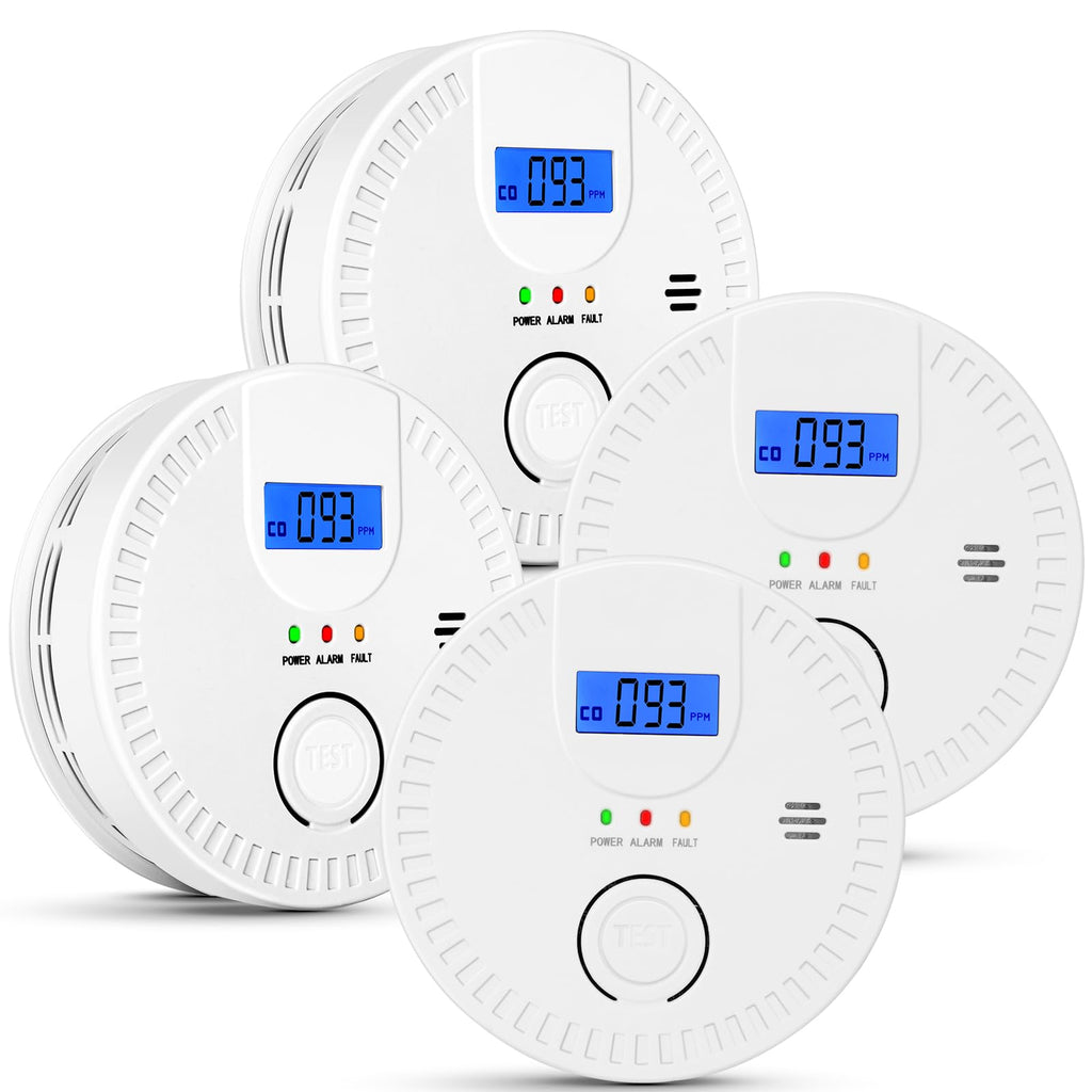 4 Packs, 2 in 1, Smoke and Carbon Monoxide Detector, Smoke Detector Carbon Monoxide Detector Combo,85db Alarm, Digital Display, with Battery, Easy to Install