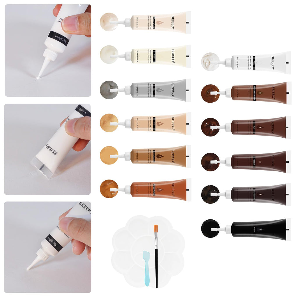 SEISSO Furniture Repair Kit, Wood Floor Repair Kit, Furniture Scratch Repair Wood Fillers, 12 Colors Touch Up for Wood Scratches, Stains, Floors, Laminate, Cabinet, Cherry, Tables, Carpenters