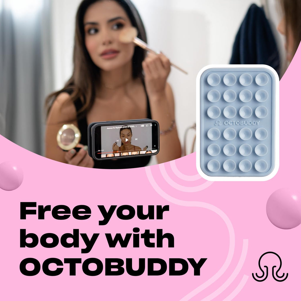 OCTOBUDDY - Silicone Suction Phone Case Adhesive Mount - Hands-Free, Strong Grip Holder for Selfies & Videos - Durable, Easy to Use - iPhone & Android Compatible - 2.25″ x 3.25″, Baby Blue