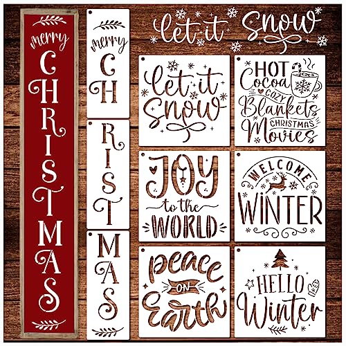 Christmas Stencils for Painting on Wood Crafts Large Holiday Winter Xmas Merry Christmas Stencil Reusable for Adult Ornament Paint Card Wall Porch Sign Glass Fabric Door (9 Christmas Sign)
